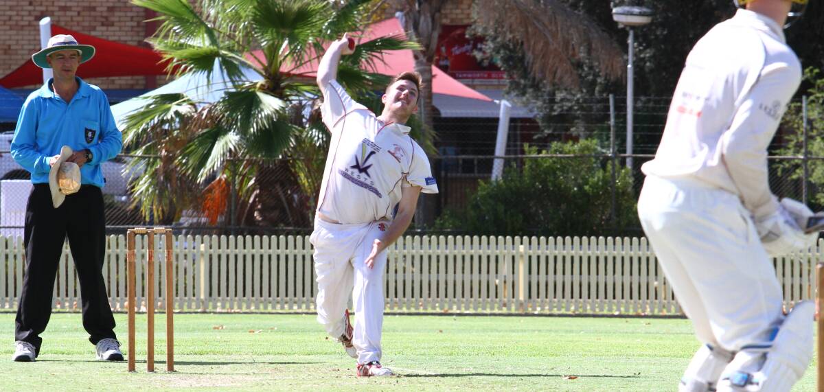 RED-HOT RIDGEWELL: Wests quick Brock Ridgewell in the midst of producing first grade's best bowling performance of the year - 7-42. Photo: Mark Bode
