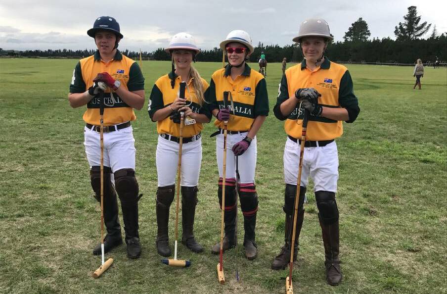 GREEN AND GOLD: Tamworth’s Katrina Osborne (second from left) with Australian schools polo teammates Hamish Dowling, Anna Dowling and Enzo Mascart.