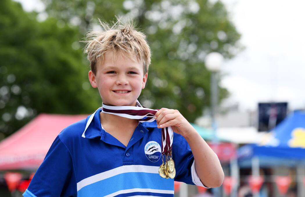 CHAMP: Gunnedah's Darcy Hannaford won six of his seven events at the 360 Scully Park Swimming Club-hosted regional carnival on Sunday. Photo: Gareth Gardner 
