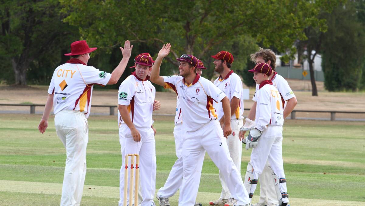 ON A ROLL: Smith, left, and his teammates celebrate a wicket. 
