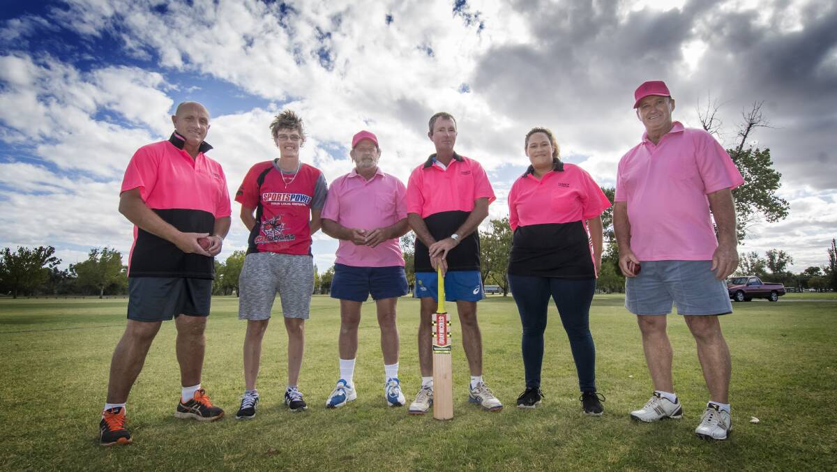 WORTHY ENDEAVOUR: Paul Lawrence, Emily Rixon, Terry Murphy, Stephen Keys, Stacey Mataki and Tom Kellett are set for Pink Stump Day. Photo: Peter Hardin