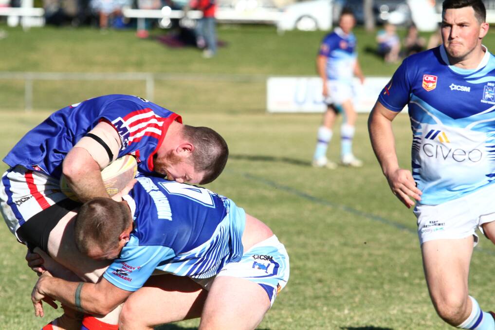 Bulldogs replacement Rory Harding and Blues centre Sean Russ collide with unusual effect.