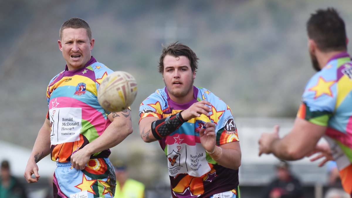 OUCH: Barraba fullback Jeremy York (left) has gone from helping Kooty win games, as he did when he played for the club in this 2015 match, to inflicting pain on them.