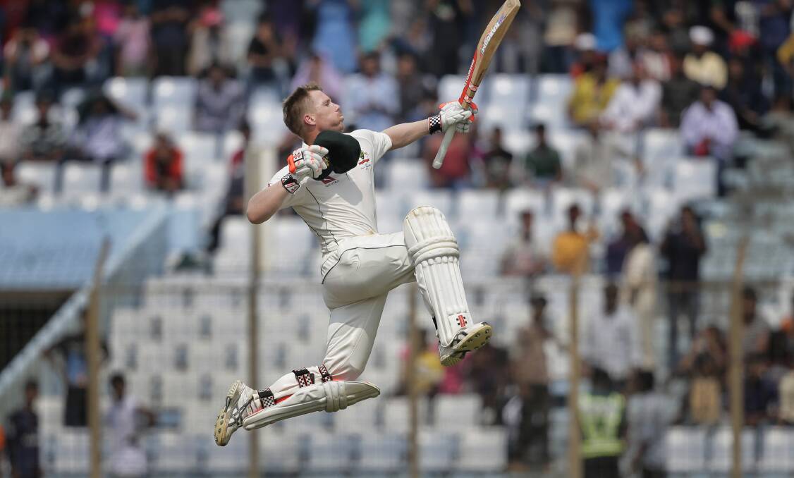 WEAPONISED: Let's hope David Warner does a lot of this during the Ashes. Photo: AP