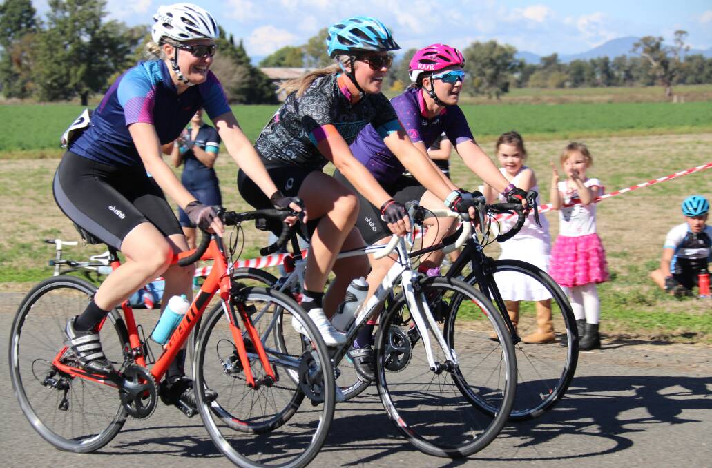 GREAT SPORT: Airlie Horton, Pip Ash and Kelly Eason at this year's Nemingha to Nundle road race.
