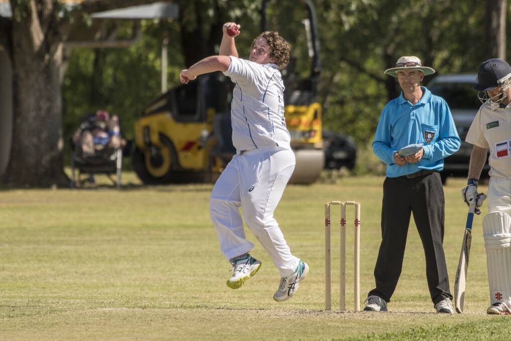 DRIVE: Refocused Old Boys off-spinner Matt Bryant claimed his best ever figures when the defending premiers' played South Tamworth on Saturday. Photo: Peter Hardin