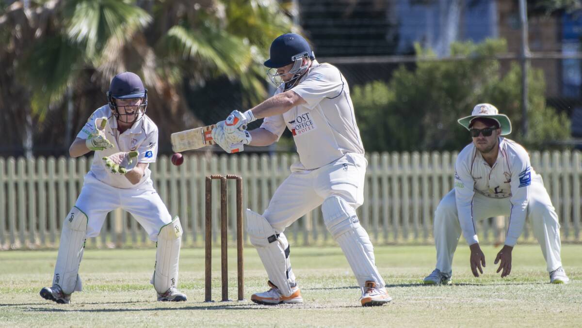 THE CREAM RISES: South Tamworth veteran Troy Osborne hits out in the side's preliminary final defeat of West Tamworth at No.1 Oval this weekend. Photo: Peter Hardin 