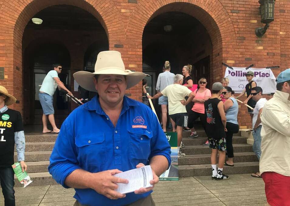 ALTERCATION: Pete Mailler at Tamworth's Town Hall polling station on Saturday. Photo: Rachel Baxter.