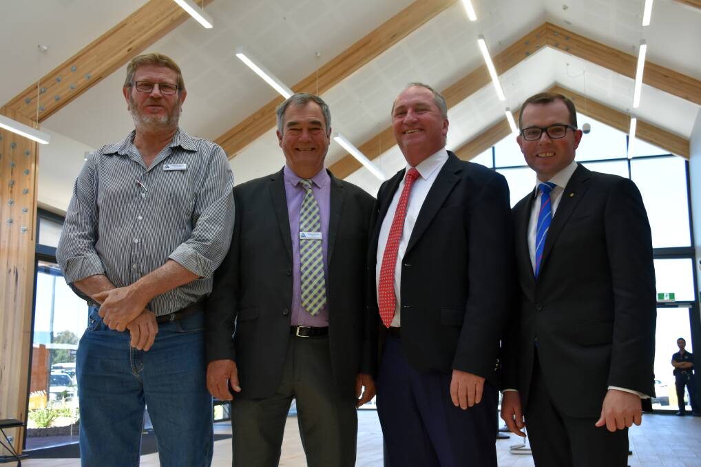 TAKING OFF: Armidale Regional Councillor and Chairman of the Airport Users Group Andrew Murat, Mayor Simon Murray, Federal Member for New England Barnaby Joyce and Northern Tablelands MP Adam Marshall officially opened the $10.5 million airport expansion on Monday.