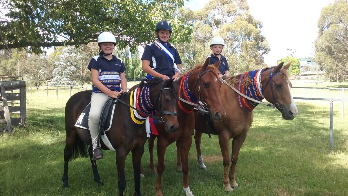 Sibling success: Jess, Chloe and Sarah Swanton after a great gymkhana day. Picture: Walcha Pony Club Facebook page.
