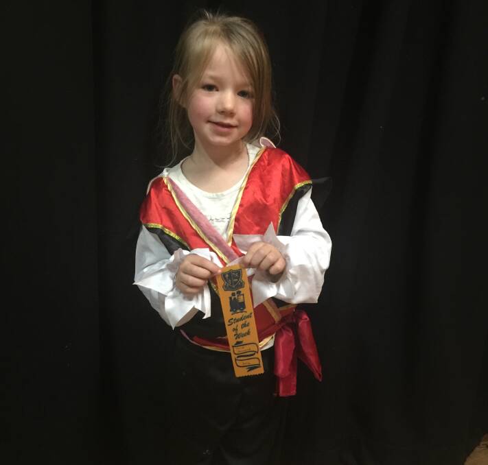 Werris Creek Public School: Student of the Week Cardi Howard accepts her award dressed in her best pirate gear for Talk Like a Pirate Day.