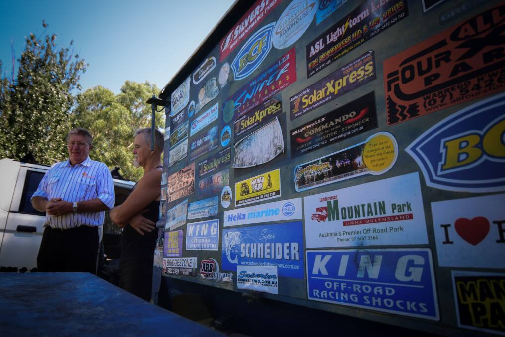 Queensland camper Peter Horton's sticker-clad trailer. Photo: Simon McCarthy
