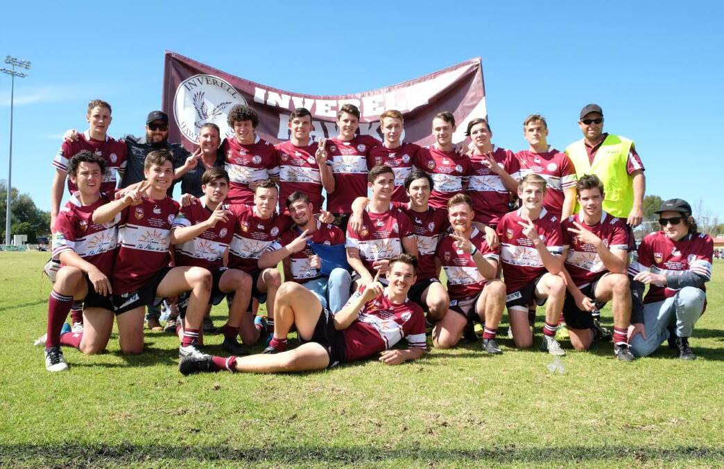 VICTORY: It was all celebration for the Inverell under 18 Hawks when they clinched the 2016 premiership after a tough tussle with the Ashford Roosters.
