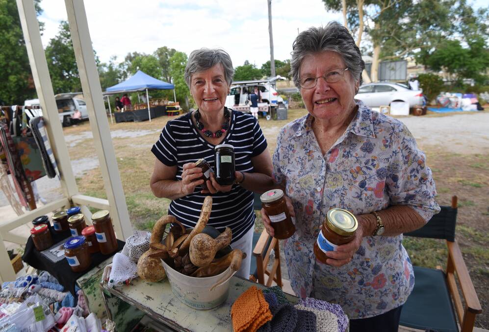 FOR THE TAKING: Robyn Mowbray and Gwen O'Neill sell their wares at Hallsville Country Markets on Sunday. Photo: Gareth Gardner 260217GGA03
