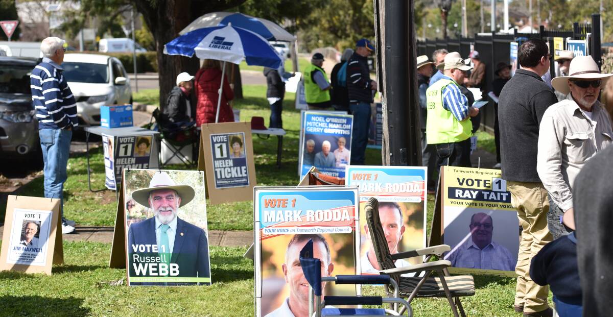 OUT IN FORCE: Voters and campaigners were out in force in Tamworth on Saturday to re-elect their new nine councillors from 19 candidates.