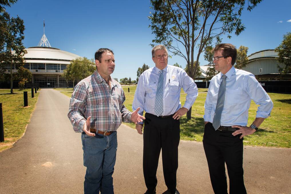 NEW IDEAS: Tamworth Pastoral and Agricultural Association president Greg Townsend, mayor Col Murray and MP Kevin Anderson are excited about Tamworth Show's move to AELEC next year. Photo: Peter Hardin
