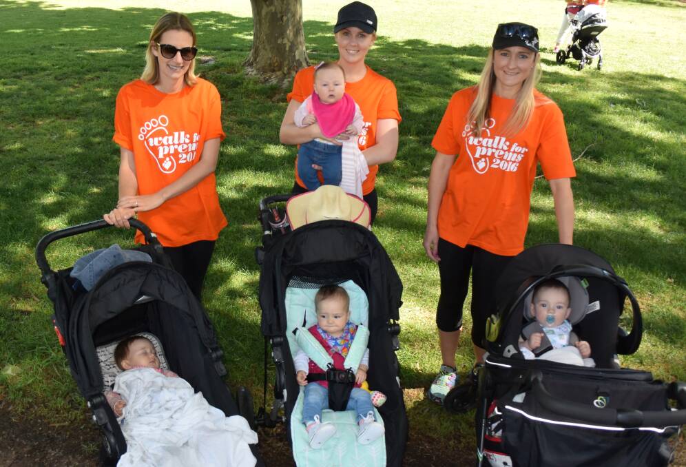 GOOD CAUSE: Elley McCallum with Matilda Cook, Hannah and Phoebe Haestier, Eadie Hardaker, Di Williams and Lane Williams at the walk for prems. Photo: Ella Smith