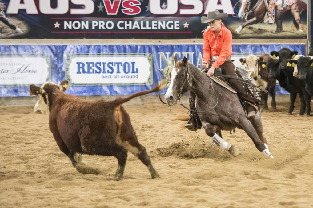 IN THE ZONE: Emily Poole in the Non Pro Classic Challenge at NCHA Futurity finals at AELEC on Sunday afternoon.