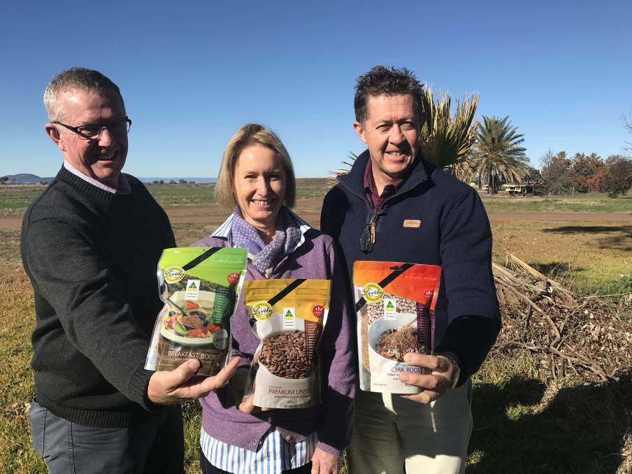 TRADE: Lively Linseed’s Jacqui Donohue, centre, is calling on Liverpool Plains producers to consider exporting to the UAE. She's pictured with Parkes MP Mark Coulton and Assistant Minister to the Deputy PM Luke Hartsuyker. 