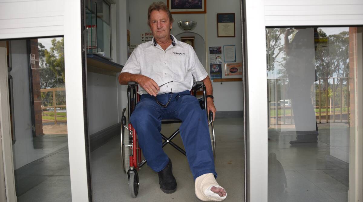 Added voice: Cr Paul King broke his ankle on Tuesday and joined calls for better doctor resourcing at Inverell hospital. Photo: Merilyn Vale