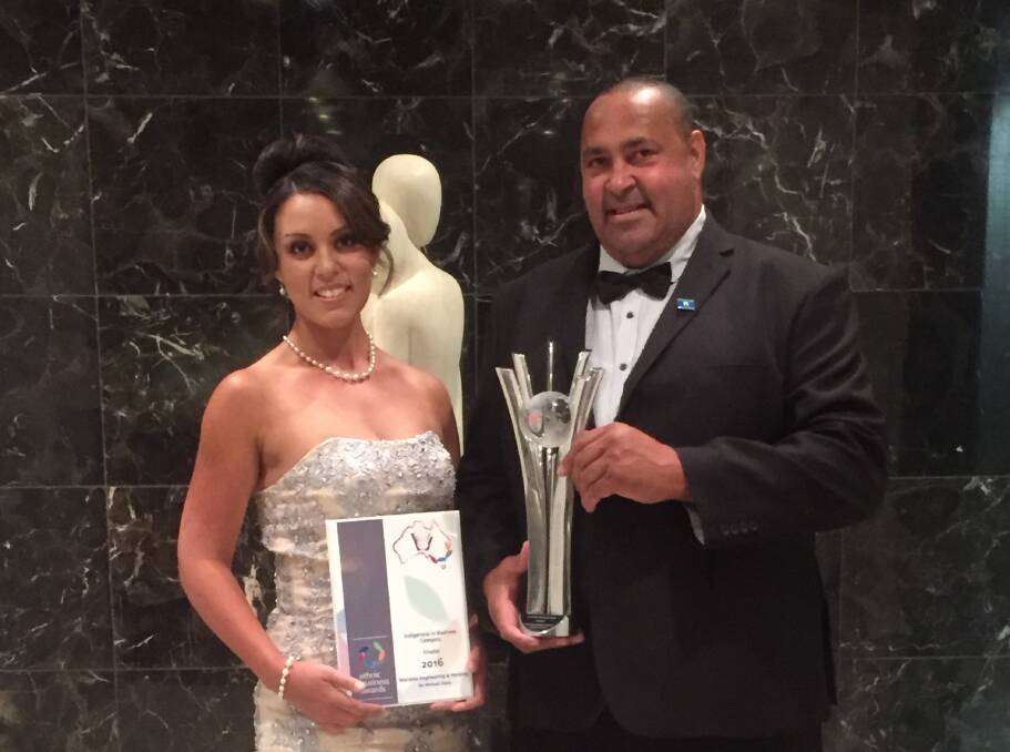 To be televised: Mick Davis with daughter Tanaya at the awards which will be shown on SBS this Sunday and Aurora Community Channel and NITV. Photo contributed