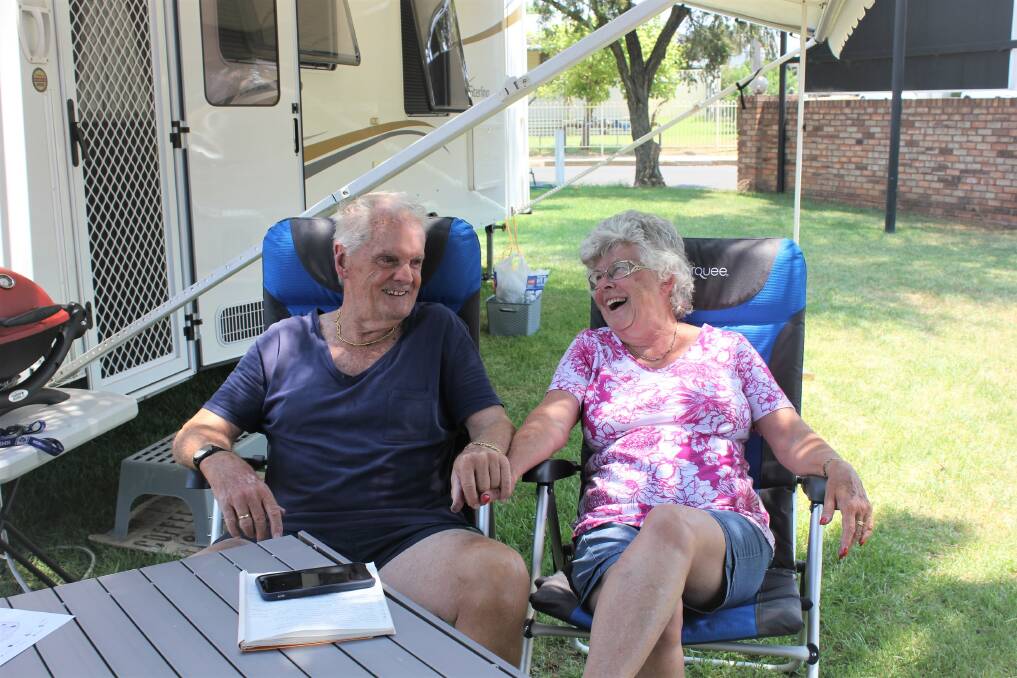 A BIG TRIP: David Riddell and Elaine Walton have travelled all the way from Perth to nab a spot at the caravan park for Tamworth Country Music Festival. Photo: Madeline Link