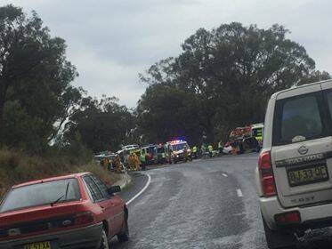 SERIOUS ACCIDENT: Two cars collided on the New England Highway on Monday and two people have been urgently airlifted to the John Hunter Hospital in Newcastle.