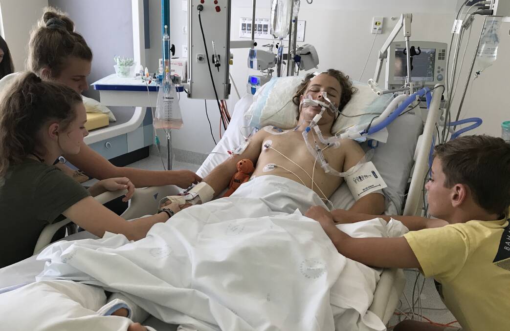 ROAD TO RECOVERY: Friends and family are supporting Tom Hawthorne as he recovers in John Hunter Hospital from a head-on collision that devastated his family on Christmas Day. Tom will need long-term rehabilitation to recover.