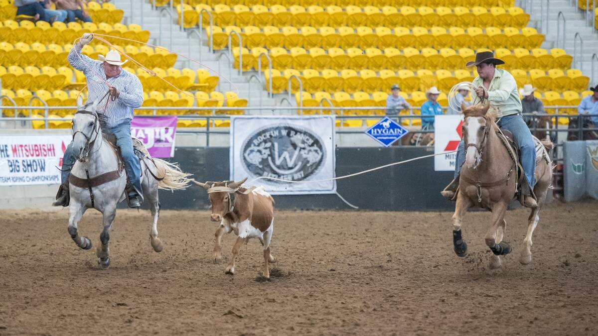 Lassoo: Billy Guilford and Alan Wood display their skills during the Open's Roping at The Big Show on Wednesday. Photo: Peter Hardin 220217PHE106