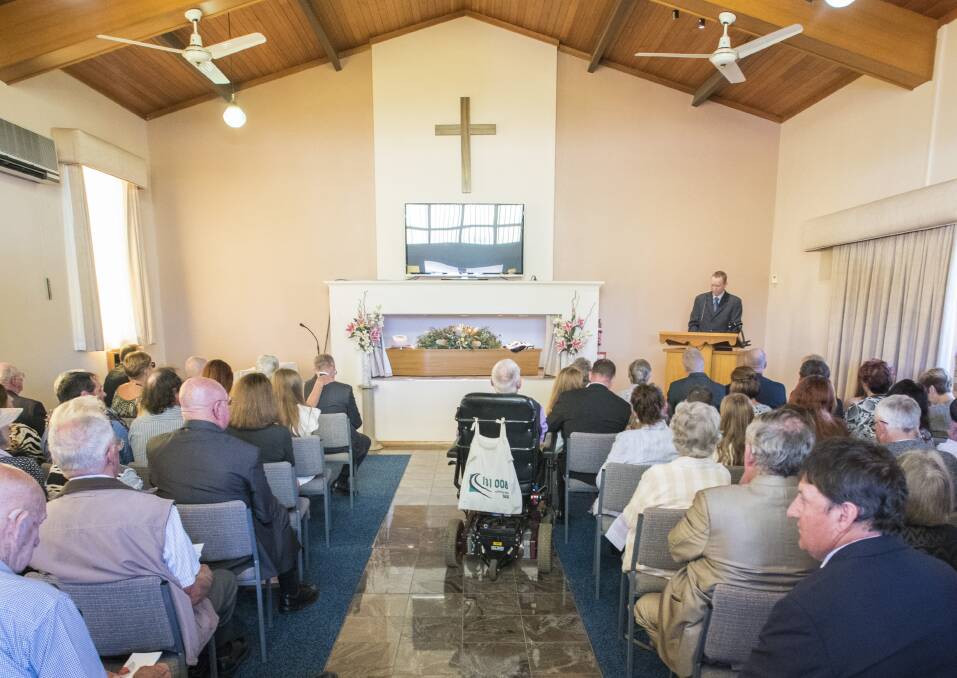 Family and friends were at the Alston Chapel in Lincoln Grove Memorial Gardens in Tamworth on Wednesday for the funeral service of Walcha's Ken Martin, who died on April 7, aged 75. Photo: Peter Hardin