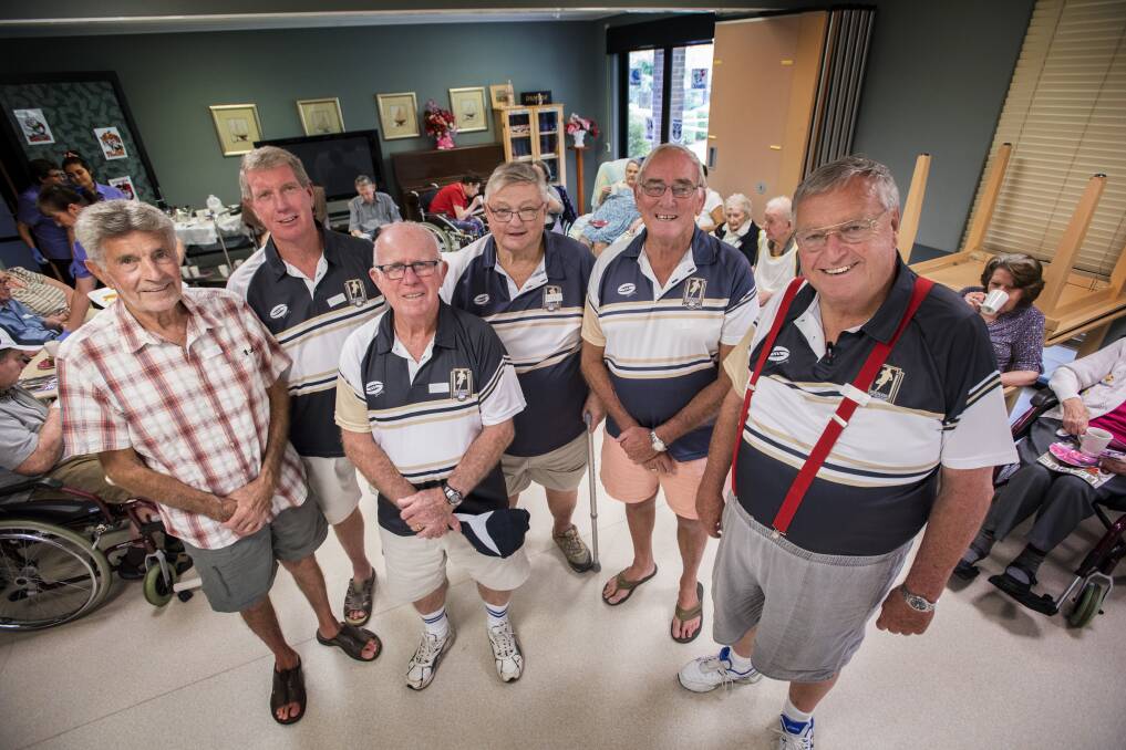 Friendly faces: Dave Hobden, John O'Meagher, Kevin Robinson, Peter Johnson, Ron Surtees and Peter Blom visited Nazareth House on Wednesday. Photo: Peter Hardin 