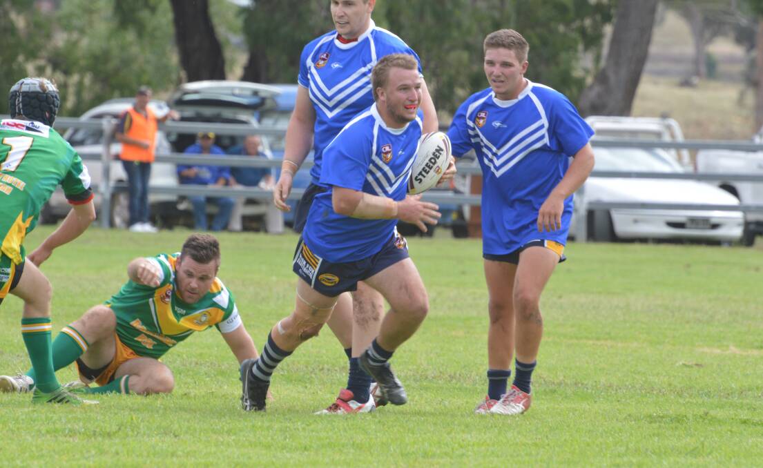 Strong performer: Lochie Collins, pictured here against Boggabri in the opening round, played an important role for Dungowan in its 24-18 defeat of Werris Creek.