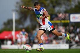 Dane Gagai captained the Knights to a 20-14 win in Tamworth, and kicked two conversions from four opportunities. Picture by Gareth Gardner.
