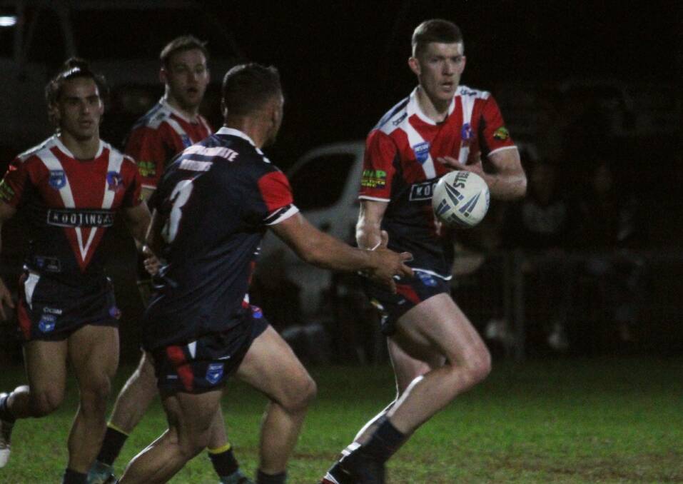 Rumsby passes the ball during the Roosters' win over Werris Creek on Saturday, in which he scored a try and was a consistent threat with his pace. Picture by Zac Lowe.