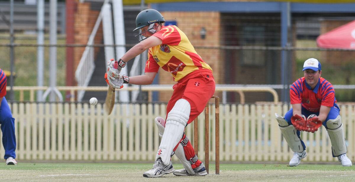 All in the wrist: Brock Morley glides this ball for runs during his 15 at the top of the order for McDonalds on Friday night. Photo: Gareth Gardner 021216GGH041