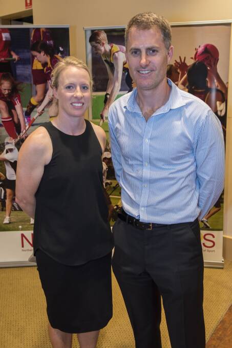 Olympic gold medallist Gemma Etheridge and cricketer Simon Katich at Friday's NIAS4Life launch.