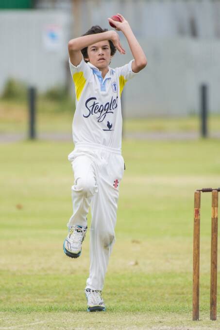 Wicket-taker: Daniel Stuart took 2-12 from his six overs in the Tamworth Blue 14s big win over Narrabri on Sunday. Photo: Peter Hardin 190217PHC172