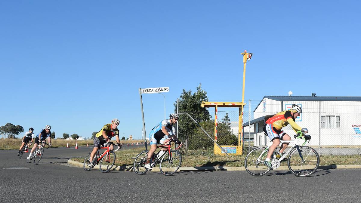 Setting the pace: Malcolm Nash leads Nick Reid, Darren Taylor, Peter Nash and Min McDonald during Sunday's final C grade race of the year.