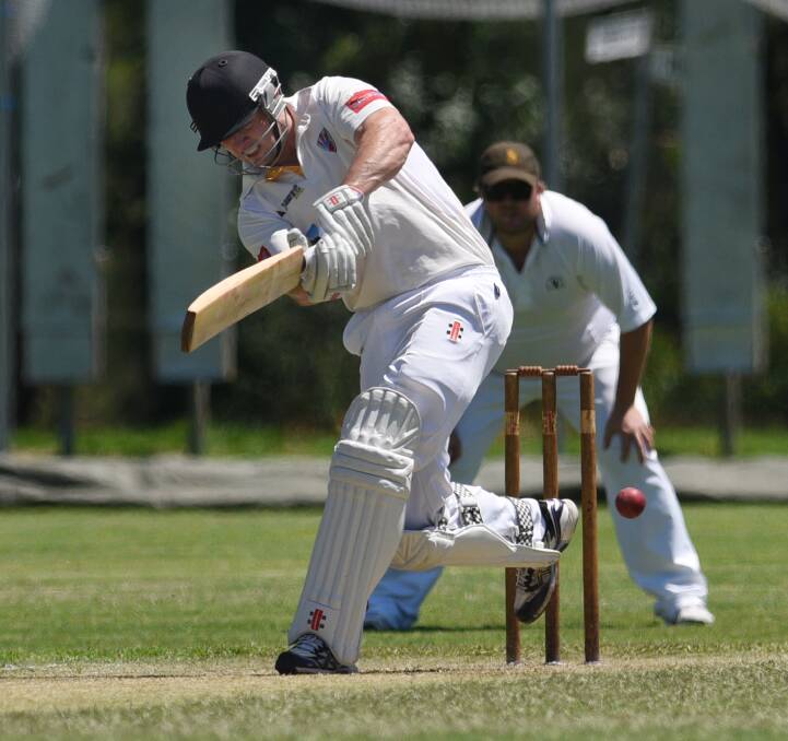 Steadying knock: Brendan Rixon crunches this ball during his top-scoring 44 in Sunday's War Veterans Cup final. Rixon's knock rescued Tamworth from a rocky position and helped them post 184. Photo: Gareth Gardner 181216GGD03