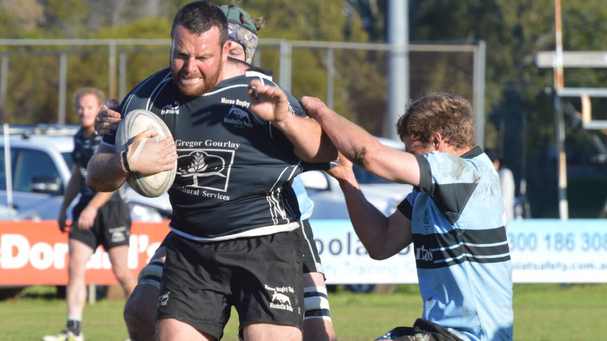Strong run: Moree second rower Andrew McNamara tries to shrug off the attentions of Narrabri's Jack Maunder during Saturday's one-point loss.