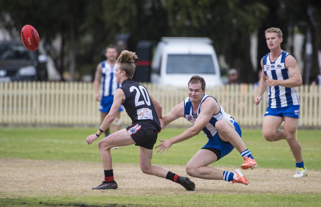 Good work: Alex Hudson goes in for the spoil against Inverell recently. The Kangaroos will be looking to continue their winning form when they host the Nomads.