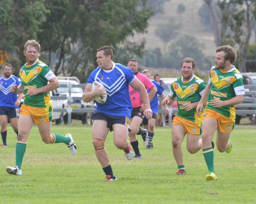 Strong run: Dungowan backrower Shaughan Stevenson finds himself in a bit of open space against Boggabri on Saturday. 