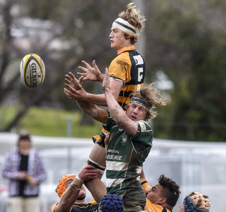 Changes: Pirates Will Sorenson and Barraba's Sean Latham compete for this lineout during last year's U18s grand final. There will be no 18s competition next season with the zone voting to change to U17s and U19s.