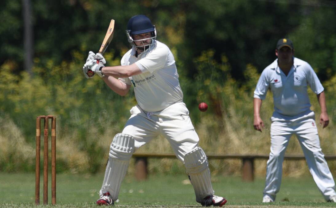 Whack: South Tamworth allrounder Troy Osborne lines up this shot during the War Veterans Cup final. Photo: Gareth Gardner 181216GGD05
