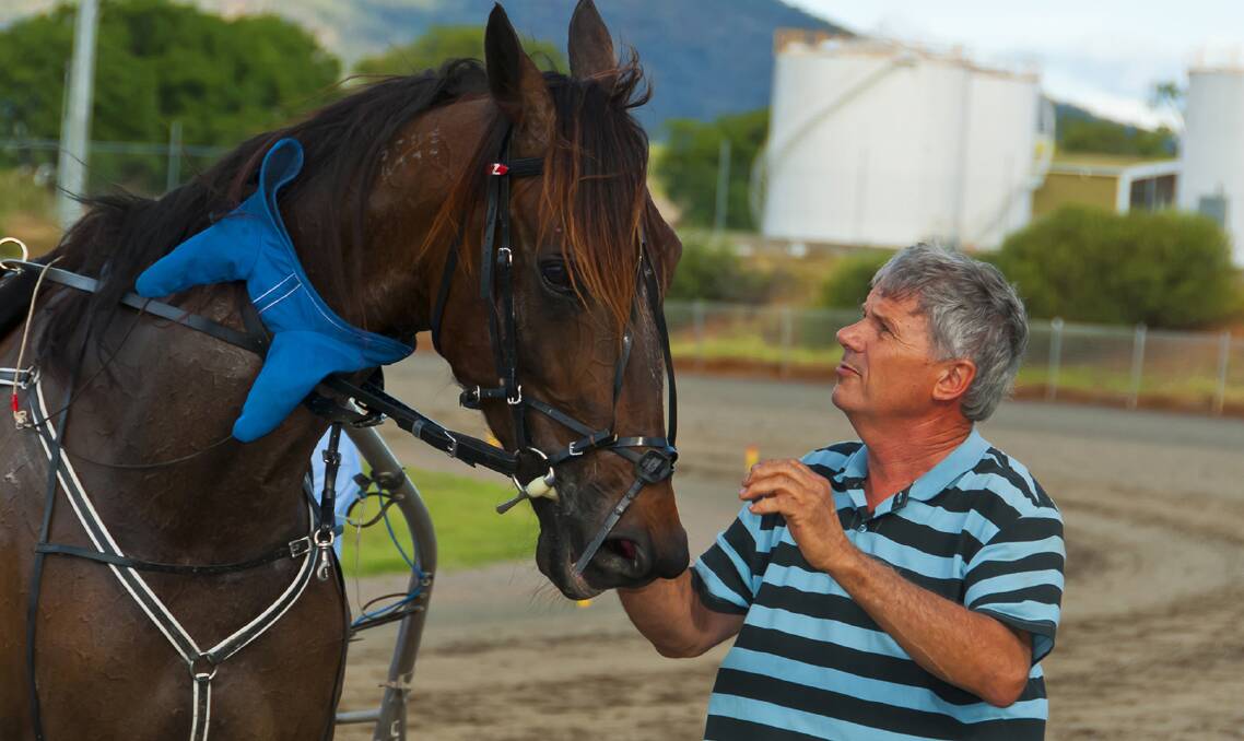 Golden hope: John Varga with Gold Nugget hopeful Mitrhys Magic after a recent win. The gelding is raced by John and wife Noelene and will be driven by son Anthony. Photo: Peter McNamara 