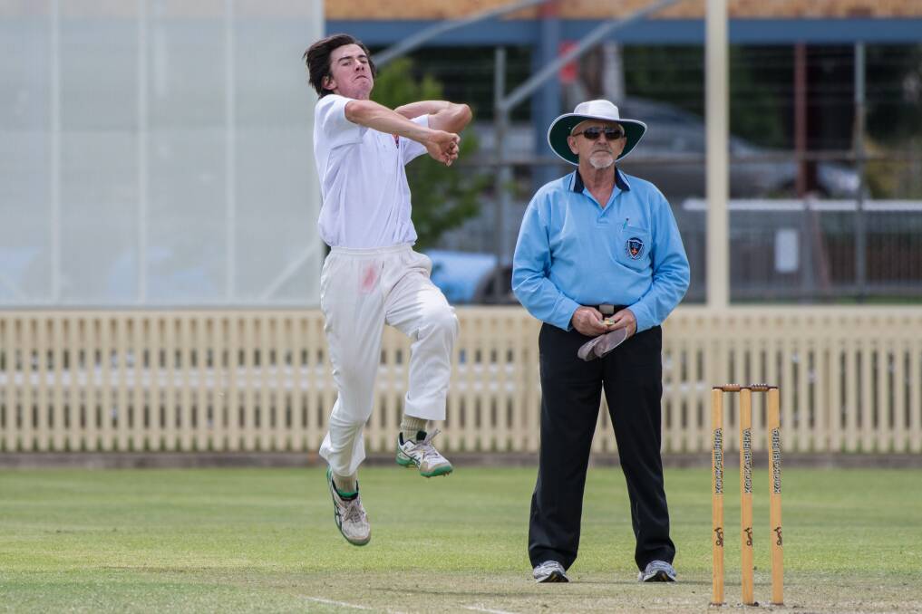 Jai Tasker bowls for Inverell in their opening round War Veterans Cup loss to Tamworth. It has been a big turnaround for the district side, who will on Sunday play Narrabri for the silverware. Photo: Peter Hardin