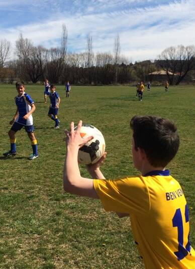 Throw in: A Ben Venue player throws in this ball against Tamworth Public.