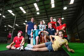 (Front L-R) Indie Wheeler, Charlotte Madams; Middle (L-R) Hayley Bullock, Hamish Blackman, James Wilkinson, Eddie McGuirk; and Back (L-R) Charles Lush and Claire McGuirk enjoyed some school holiday fun at the come-and-try indoor cricket day on Tuesday. Picture by Gareth Gardner
