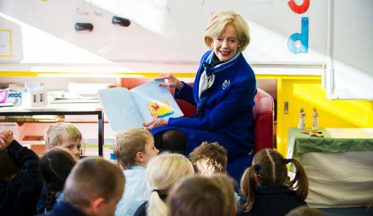 The Governor General Quentin Bryce, reads to Kindergarten students at St Bede's Primary as part of Walk Safely to School day. 24 May 2013. Photo: Rohan Thomson.