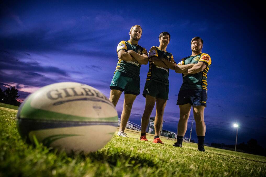 LINE-UP: Scott Houston, Hunter Barnett and Black Whitechurch are ready for this year's rugby season. Photo: SIMON McCARTHY